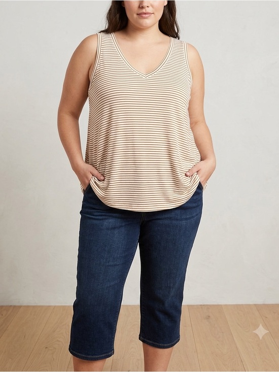 Old Navy Tops - Striped V-Neck Tank Top in Beige and White